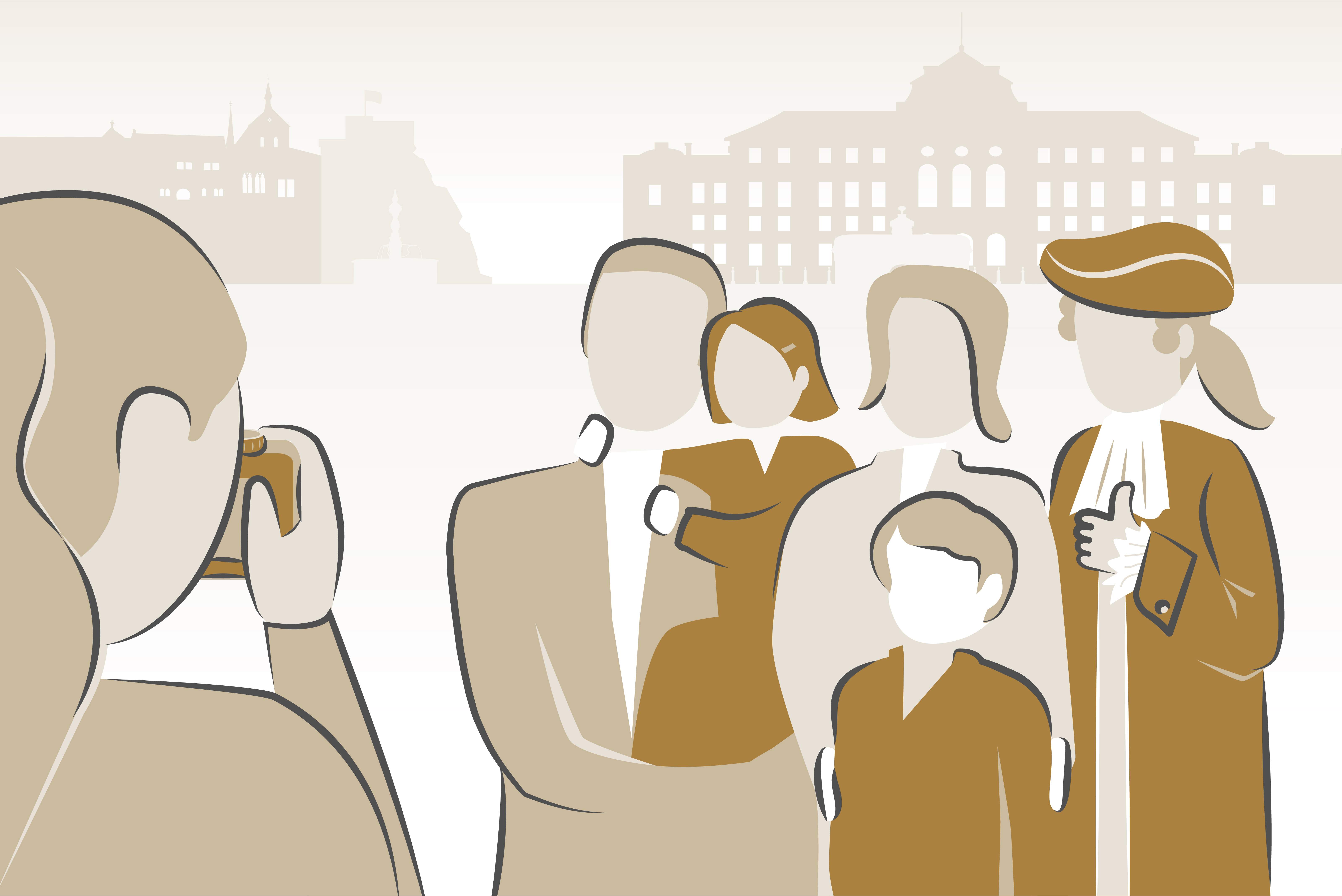 Gäste in einem der Monumente der Staatlichen Schlösser und Gärten Baden-Württemberg