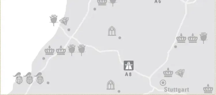 Illustration: Staatliche Schlösser und Gärten Baden-Württemberg, JUNG:Kommunikation GmbH Karte der Region "Stolze Residenzen der Kurpfalz"