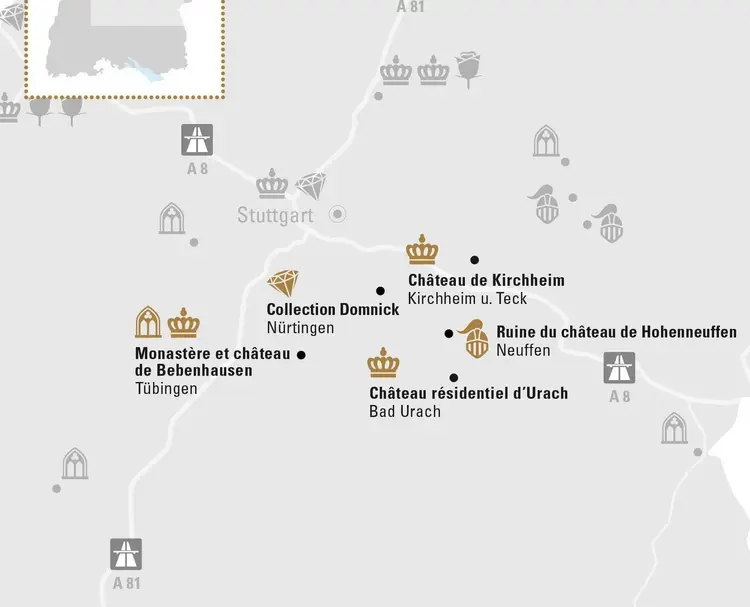 Visuel des Staatliche Schlösser und Gärten Baden-Württemberg, Illustration JUNG:Kommunikation Jura Souabe et Tübingen